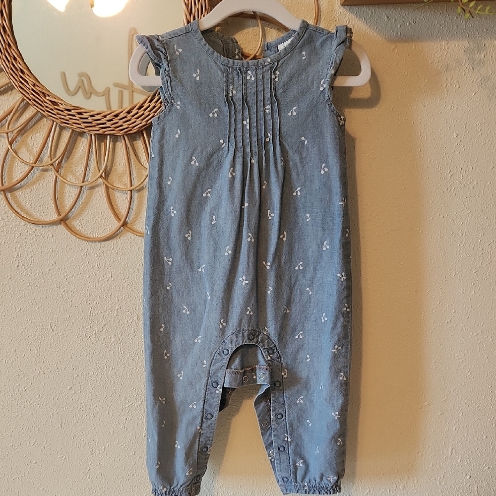 Carter's Denim Blue Kids Romper with Floral Print